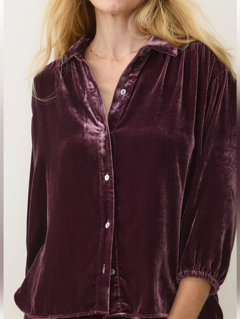 Marine Lauer Size M Purple Velvet Button Front Bella Top 148.00
